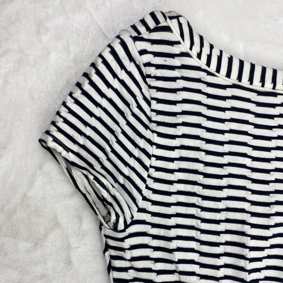 Maeve by Anthropologie Dress Size Small Midi Faux Wrap Textured Stripes Black - Picture 2 of 7